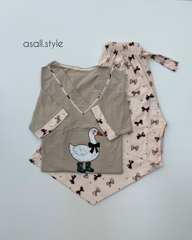 ست آستین سه ربع نوار دوزی و شلوار عروسکی 😍